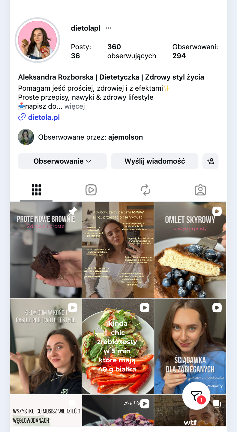 Profil Dietola na Instagramie